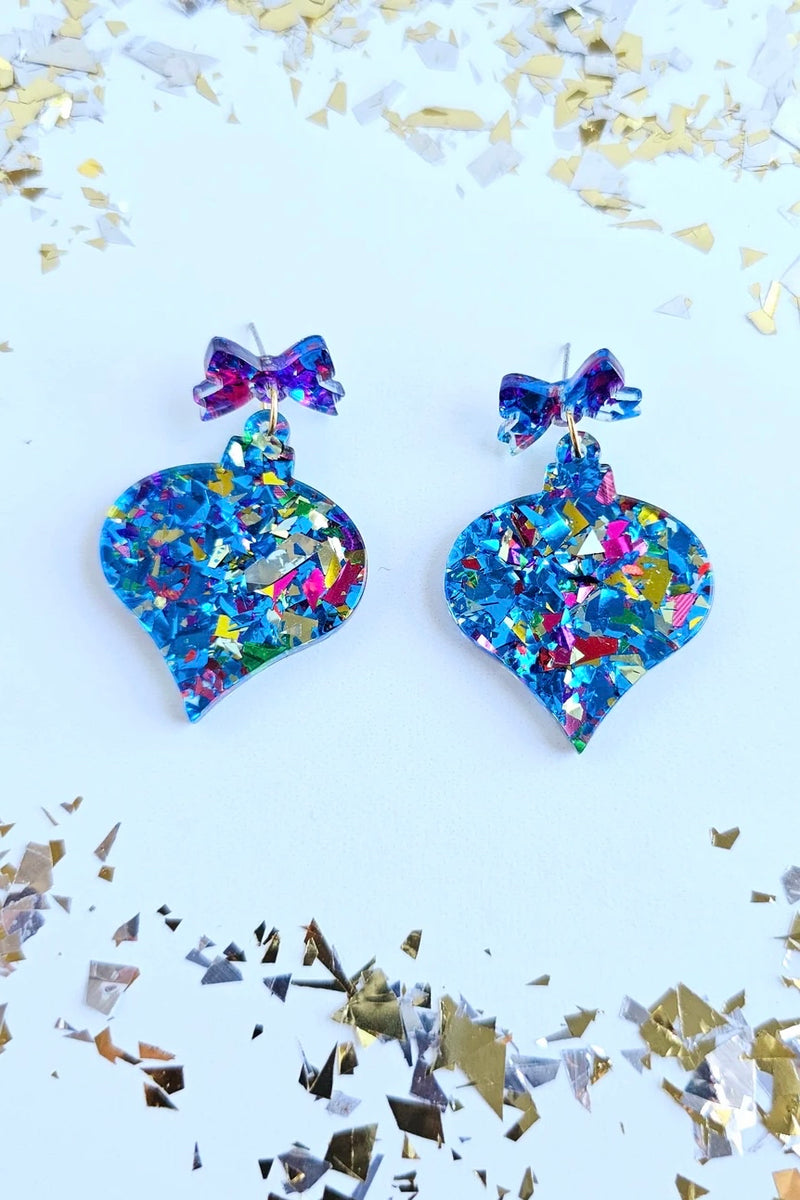 CHRISTMAS ORNAMENT EARRINGS BLUE SPARKLE