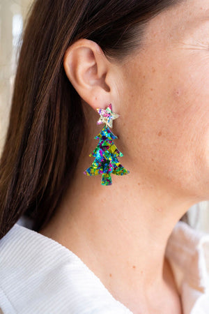 CHRISTMAS TREE EARRINGS GREEN SPARKLE