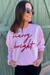 MERRY + BRIGHT BUBBLEGUM PEPPERMINT SWEATSHIRT
