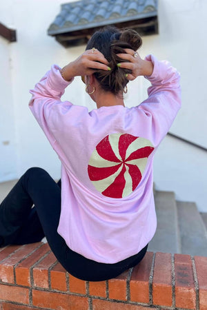 MERRY + BRIGHT BUBBLEGUM PEPPERMINT SWEATSHIRT