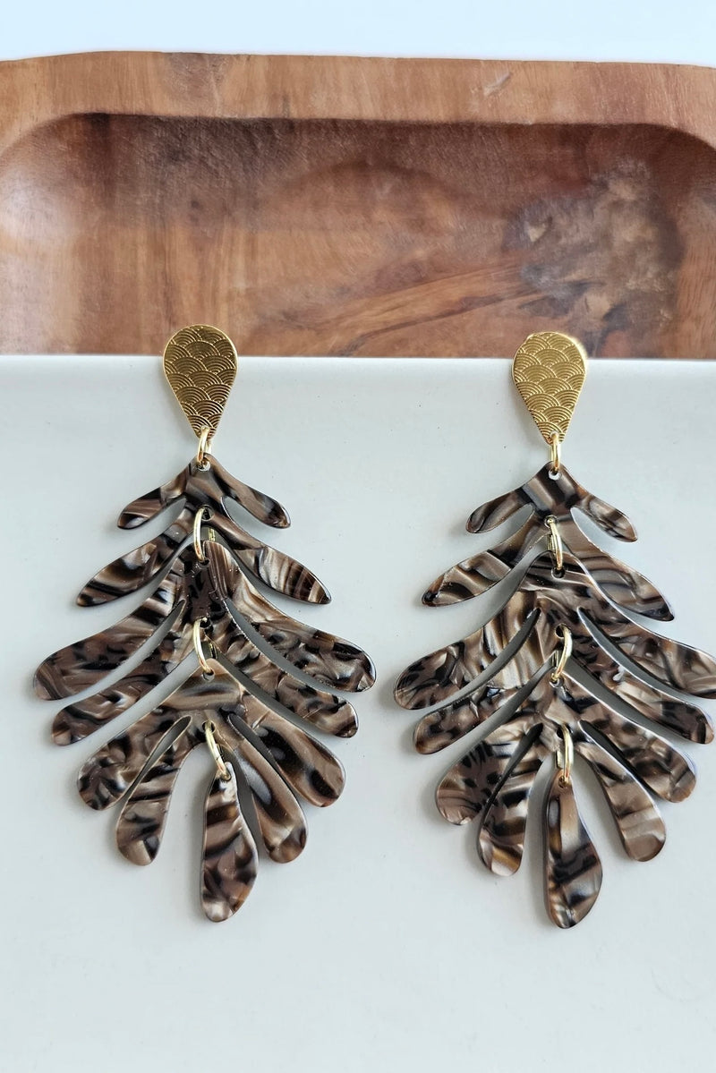PALM EARRINGS BROWN SHIMMER