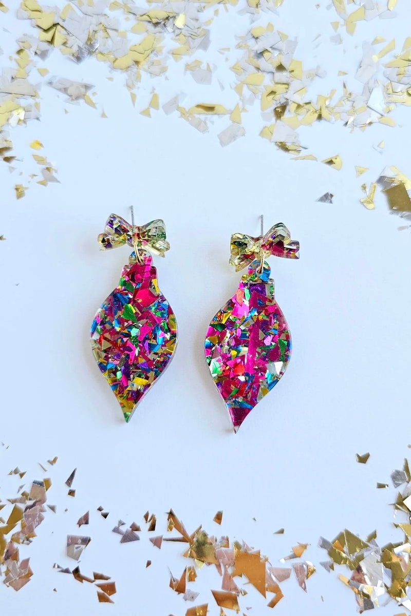 CHRISTMAS ORNAMENT EARRINGS PINK SPARKLE