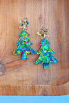 CHRISTMAS TREE EARRINGS GREEN SPARKLE