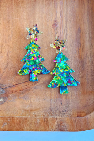 CHRISTMAS TREE EARRINGS GREEN SPARKLE