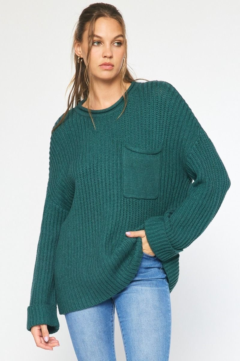 OUT WITH YOU TONIGHT SWEATER PINE GREEN