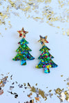 CHRISTMAS TREE EARRINGS GREEN SPARKLE