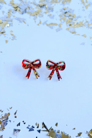 BOW STUDS RED SPARKLE