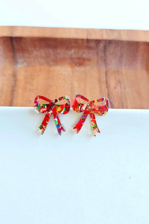 BOW STUDS RED SPARKLE