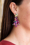 CHRISTMAS TREE EARRINGS PINK SPARKLE