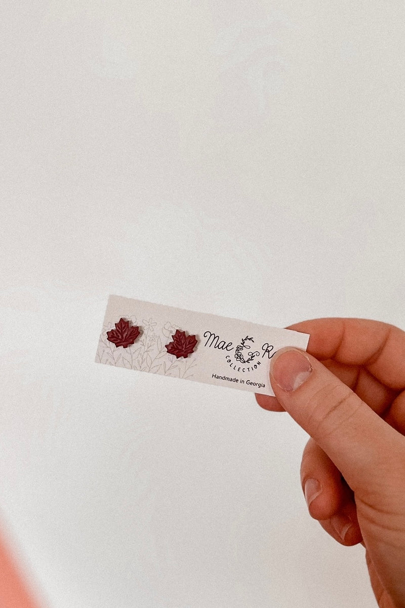 MINI FALL LEAF STUD EARRINGS BERRY