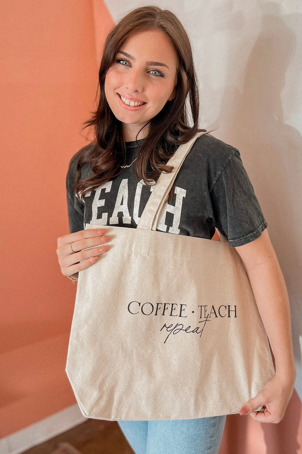 COFFEE TEACH REPEAT CANVAS TOTE BAG