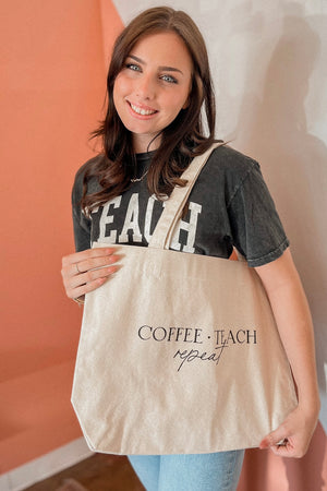 COFFEE TEACH REPEAT CANVAS TOTE BAG