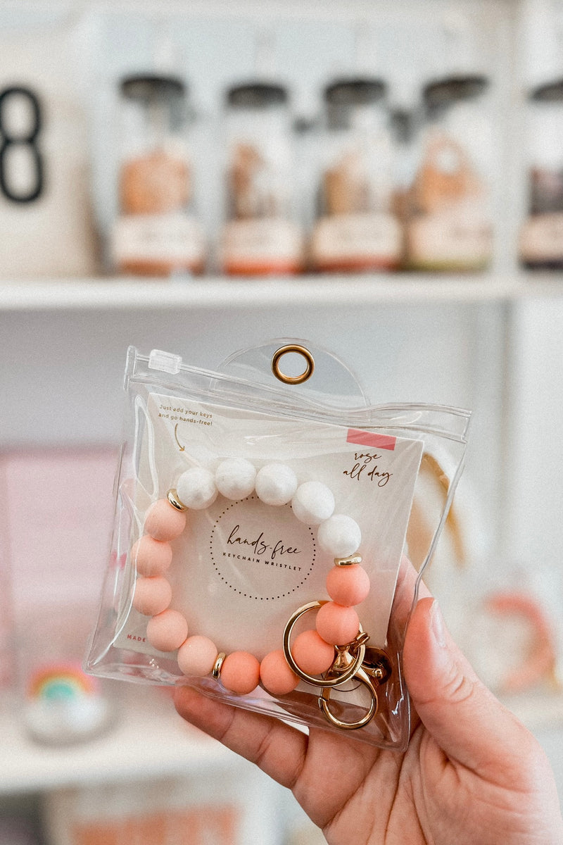 SILICONE BEADED KEYCHAIN WRISTLET ROSE ALL DAY