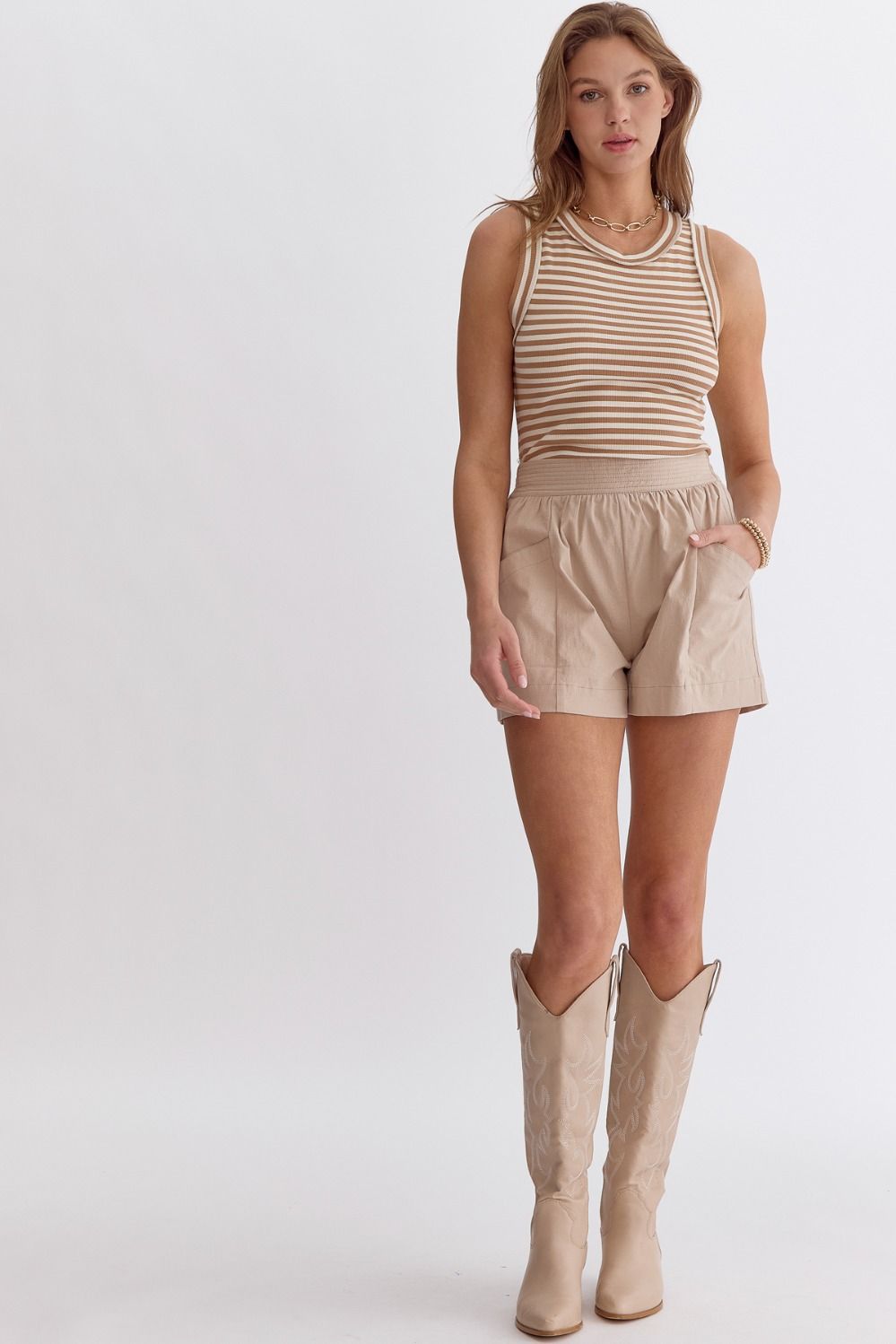 WAKE UP AND GO HIGH WAISTED SHORTS LT TAUPE