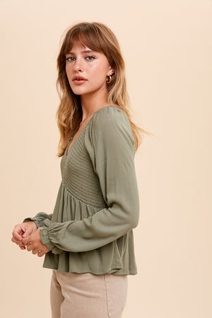 TWO STEPS FORWARD TOP DUSTY OLIVE
