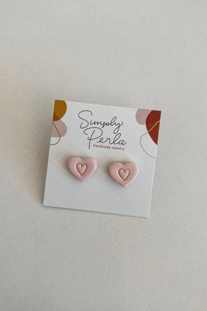 PINK DOUBLE HEART STUD EARRINGS