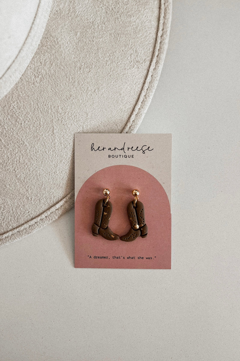 COWBOY BOOT EARRINGS BROWN